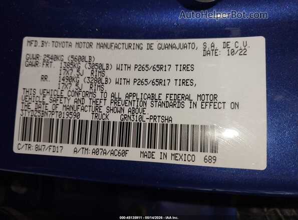 3TYDZ5BN7PT019590 2023 TOYOTA TACOMA Dark Blue Widok komory silnika