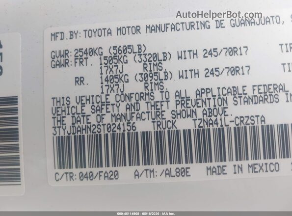 3TYJDAHN2ST024156 2025 TOYOTA TACOMA White Շարժիչի բաժամունքի տեսք
