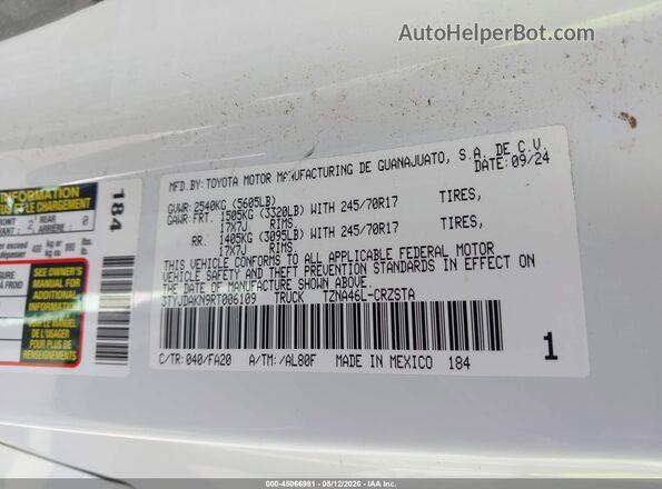 3TYJDAKN9RT006109 2024 TOYOTA TACOMA White 