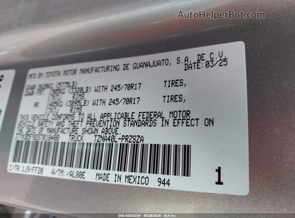 3TYKB5FN2ST018488 2025 TOYOTA TACOMA 2WD Silver Շարժիչի բաժամունքի տեսք