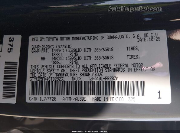 3TYKB5FN4ST028231 2025 TOYOTA TACOMA Gray Engine compartment view