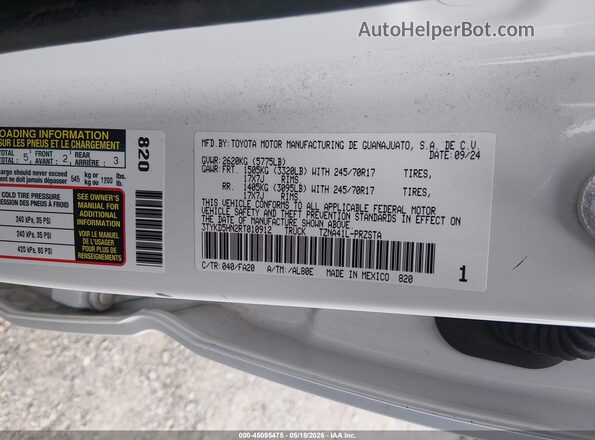 3TYKD5HN2RT010912 2024 TOYOTA TACOMA White Vista del compartimento del motor