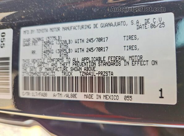 3TYKD5HN2ST034133 2025 TOYOTA TACOMA Gray VIN sticker view