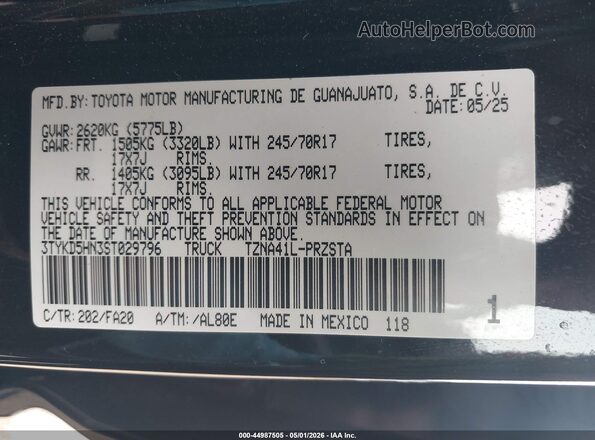 3TYKD5HN3ST029796 2025 TOYOTA TACOMA Black Vista del compartimento del motor