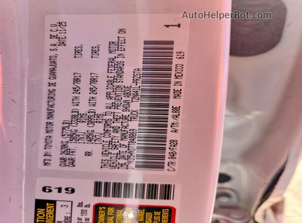 3TYKD5HN3TT040069 2026 TOYOTA TACOMA Белый Вид подкапотного пространства