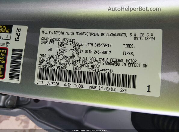 3TYKD5HN5ST018606 2025 TOYOTA TACOMA Серебряный Вид подкапотного пространства