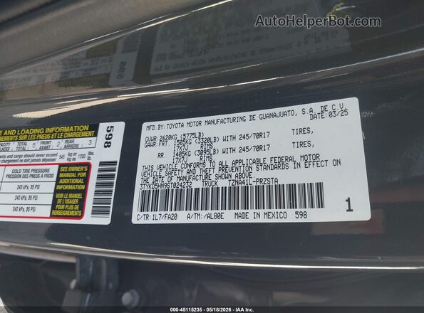 3TYKD5HN9ST024232 2025 TOYOTA TACOMA Gray ძრავის განყოფილების ხედი