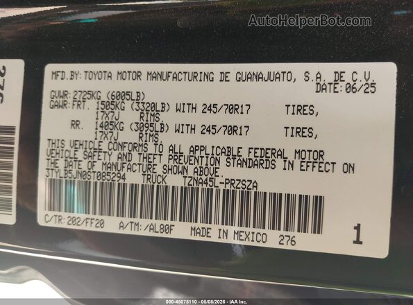 3TYLB5JN0ST085294 2025 TOYOTA TACOMA Черный Вид подкапотного пространства