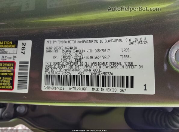 3TYLB5JN3RT015590 2024 TOYOTA TACOMA Green Вид підкапотного простору