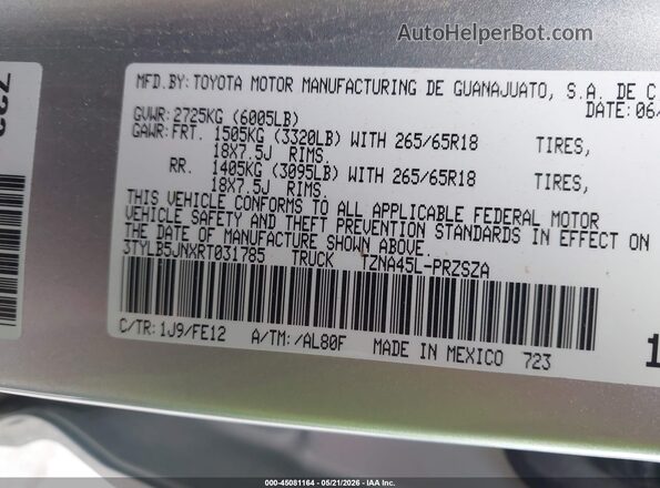 3TYLB5JNXRT031785 2024 TOYOTA TACOMA Gray Widok komory silnika