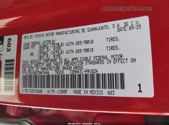 3TYLC5LN2ST047446 2025 TOYOTA TACOMA HYBRID Red Engine compartment view