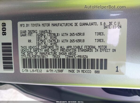 3TYLC5LN3RT015017 2024 TOYOTA TACOMA HYBRID Silver Engine compartment view