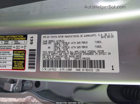 3TYLC5LNXST034380 2025 TOYOTA TACOMA HYBRID Silver Вид підкапотного простору