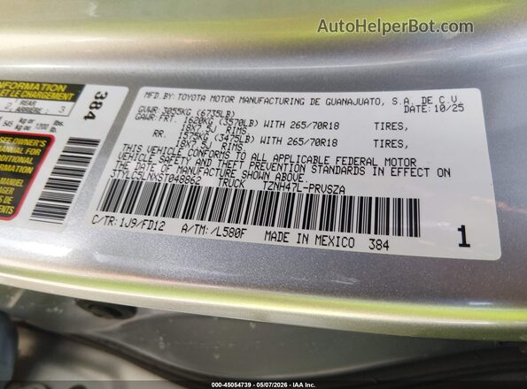 3TYLC5LNXST048862 2025 TOYOTA TACOMA HYBRID Silver Vista del compartimento del motor