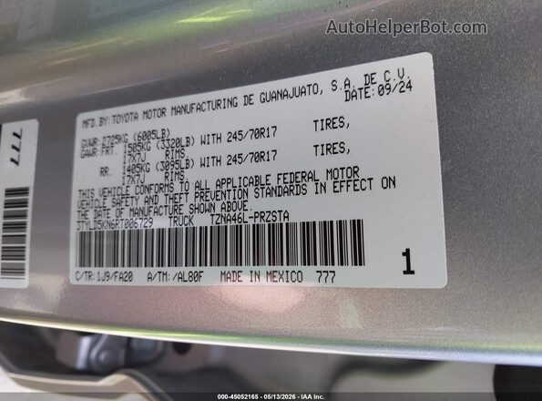 3TYLD5KN6RT006729 2024 TOYOTA TACOMA Silver Вид підкапотного простору