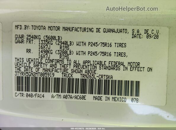 3TYRX5GN2MT005919 2021 TOYOTA TACOMA White 
