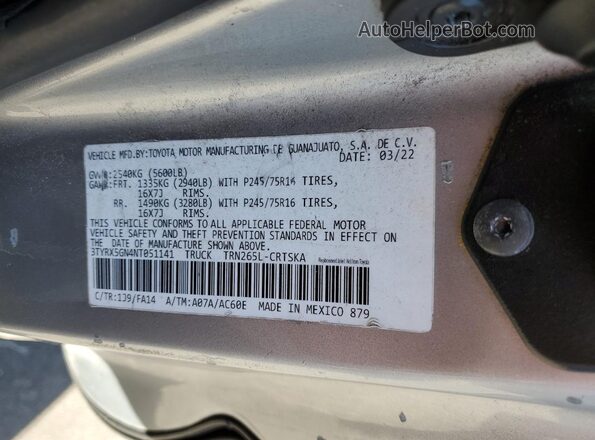 3TYRX5GN4NT051141 2022 TOYOTA TACOMA Silver 