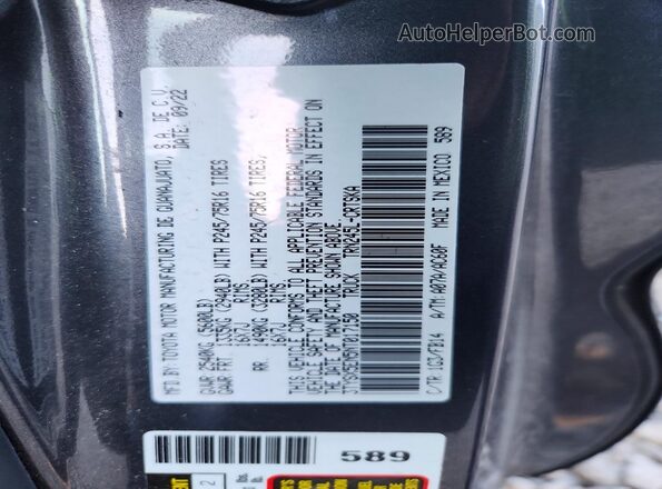 3TYSX5EN5NT017150 2022 TOYOTA TACOMA Charcoal Вид підкапотного простору
