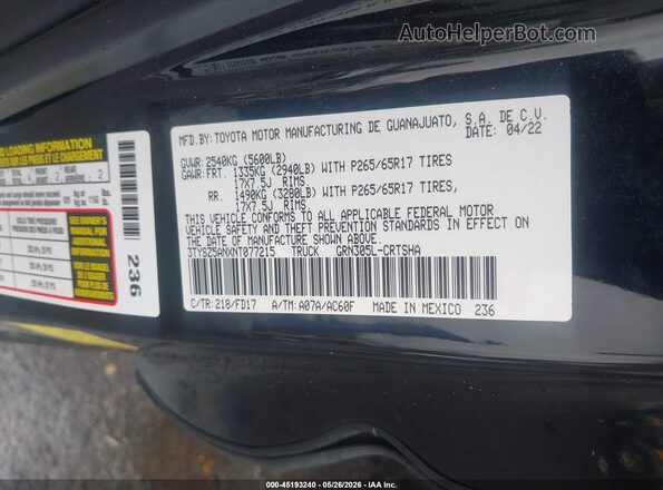 3TYSZ5ANXNT077215 2022 TOYOTA TACOMA Black Engine compartment view