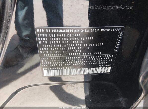 3VV0B7AX1MM019577 2021 VOLKSWAGEN TIGUAN Black Вид підкапотного простору