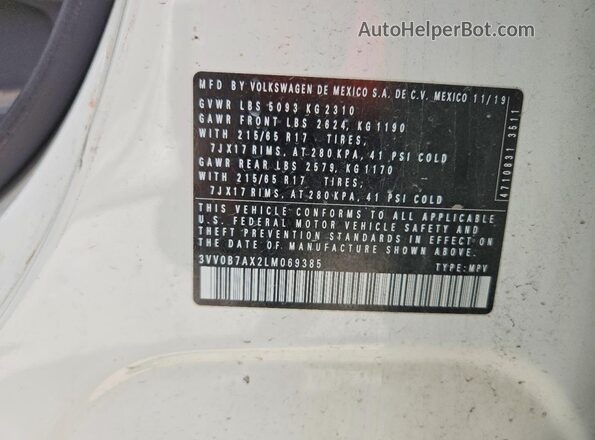 3VV0B7AX2LM069385 2020 VOLKSWAGEN TIGUAN White Widok wnętrza 360 stopni