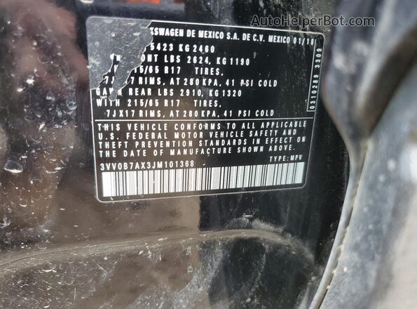 3VV0B7AX3JM101368 2018 VOLKSWAGEN TIGUAN Black 