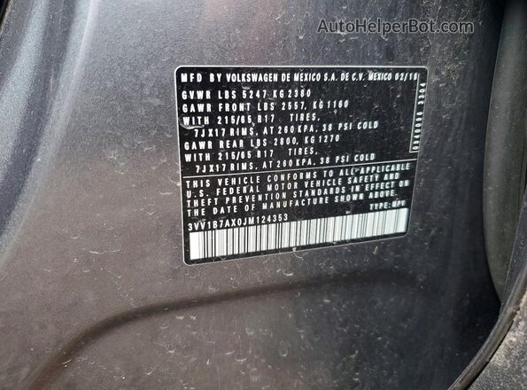 3VV1B7AX0JM124353 2018 VOLKSWAGEN TIGUAN Gray 