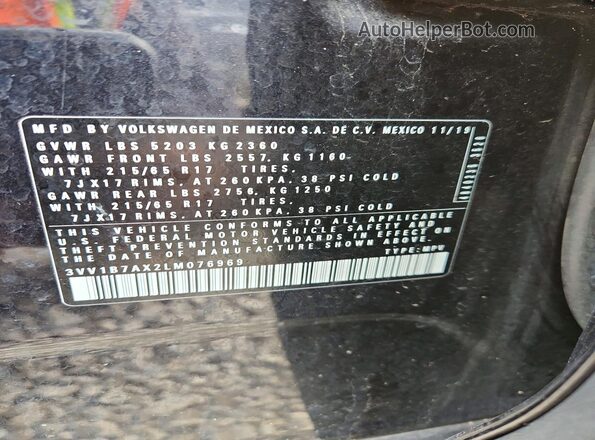 3VV1B7AX2LM076969 2020 VOLKSWAGEN TIGUAN Черный Вид наклейки с VIN-кодом