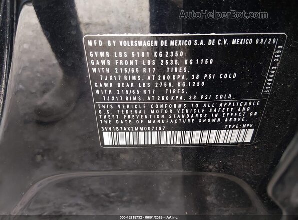 3VV1B7AX2MM007197 2021 VOLKSWAGEN TIGUAN Black Engine compartment view