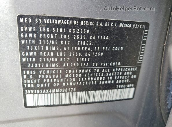 3VV1B7AX4MM086176 2021 VOLKSWAGEN TIGUAN Silver VIN կոդի պիտակի տեսք