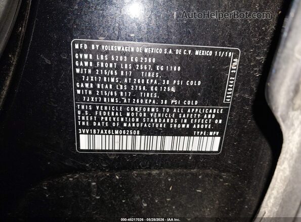 3VV1B7AX6LM062508 2020 VOLKSWAGEN TIGUAN Black Engine compartment view