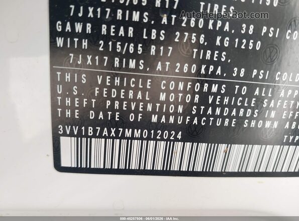 3VV1B7AX7MM012024 2021 VOLKSWAGEN TIGUAN White Շարժիչի բաժամունքի տեսք