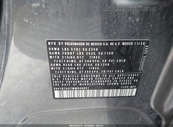 3VV1B7AX7MM040051 2021 VOLKSWAGEN TIGUAN Gray Engine compartment view