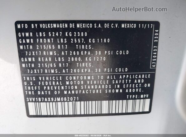 3VV1B7AX9JM082071 2018 VOLKSWAGEN TIGUAN White Engine compartment view
