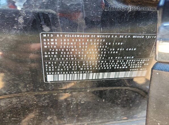 3VV2B7AX1KM037230 2019 VOLKSWAGEN TIGUAN Black 