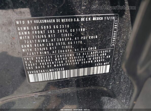3VV2B7AX1LM073338 2020 VOLKSWAGEN TIGUAN Black Вид підкапотного простору