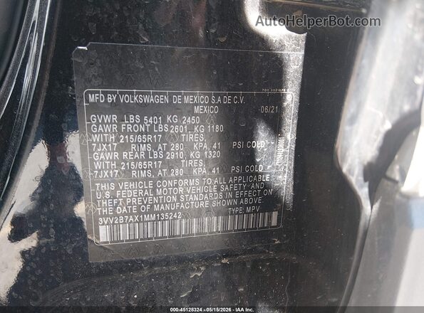 3VV2B7AX1MM135242 2021 VOLKSWAGEN TIGUAN Black Widok komory silnika