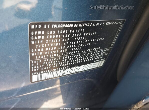 3VV2B7AX2JM099167 2018 VOLKSWAGEN TIGUAN Blue 