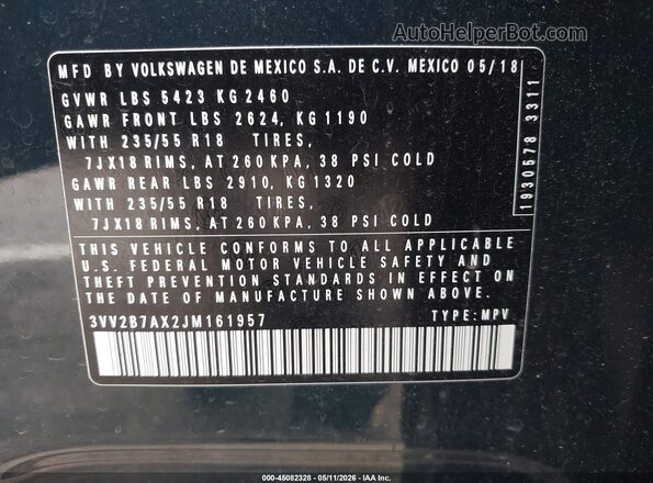 3VV2B7AX2JM161957 2018 VOLKSWAGEN TIGUAN Green 