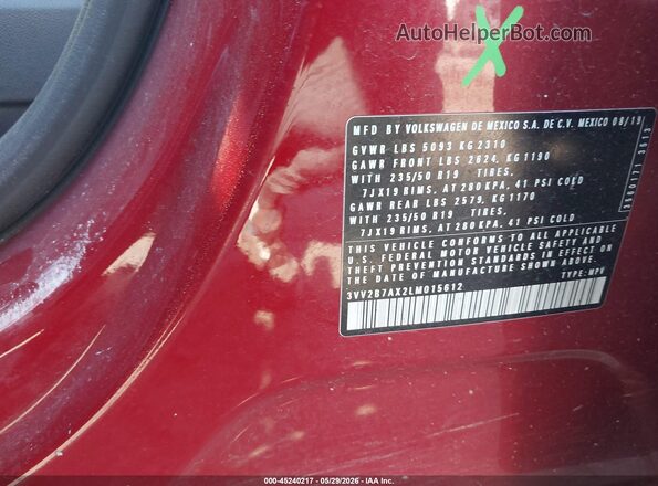 3VV2B7AX2LM015612 2020 VOLKSWAGEN TIGUAN Красный Вид подкапотного пространства