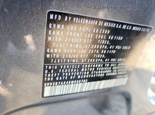 3VV2B7AX4KM098782 2019 VOLKSWAGEN TIGUAN Gray VIN sticker view
