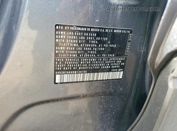 3VV2B7AX4KM120165 2019 VOLKSWAGEN TIGUAN Gray 