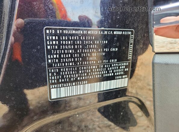 3VV2B7AX6LM123280 2020 VOLKSWAGEN TIGUAN Черный Вид наклейки с VIN-кодом