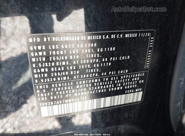 3VV2B7AX7MM038790 2021 VOLKSWAGEN TIGUAN Black Շարժիչի բաժամունքի տեսք