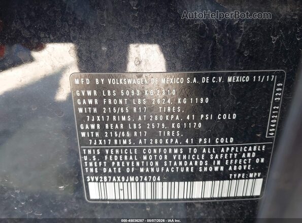 3VV2B7AX9JM074704 2018 VOLKSWAGEN TIGUAN Black 