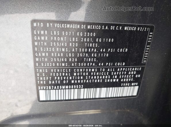 3VV2B7AX9MM089532 2021 VOLKSWAGEN TIGUAN Gray Widok komory silnika