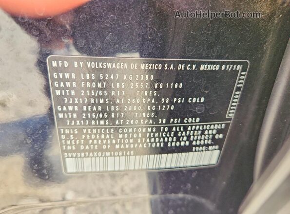 3VV3B7AX0JM108145 2018 VOLKSWAGEN TIGUAN Black 