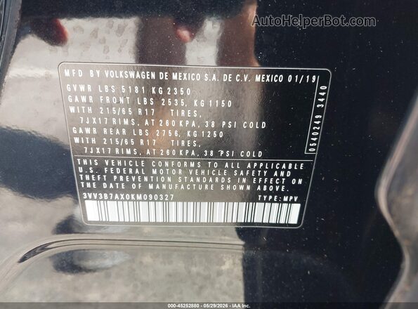 3VV3B7AX0KM090327 2019 VOLKSWAGEN TIGUAN Black Շարժիչի բաժամունքի տեսք