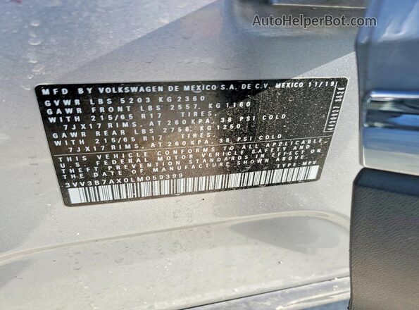 3VV3B7AX0LM059399 2020 VOLKSWAGEN TIGUAN Серебряный 
