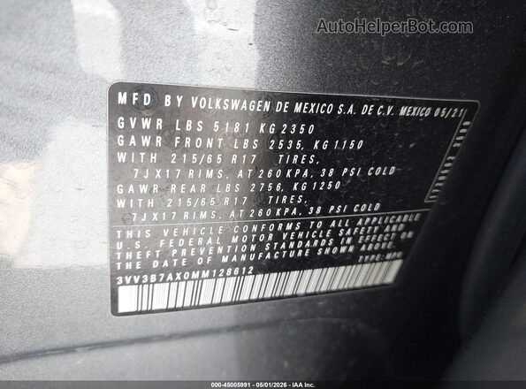 3VV3B7AX0MM128612 2021 VOLKSWAGEN TIGUAN Серый Вид подкапотного пространства